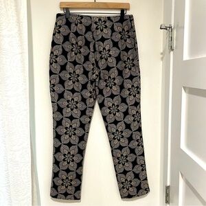 eva franco gold and black floral tapered pants